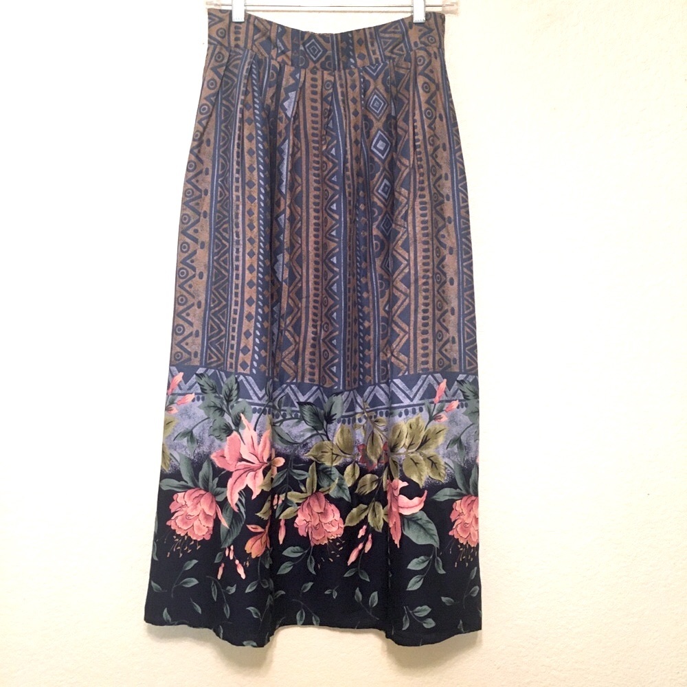 🌺VTG pleated floral hi rise midi skirt